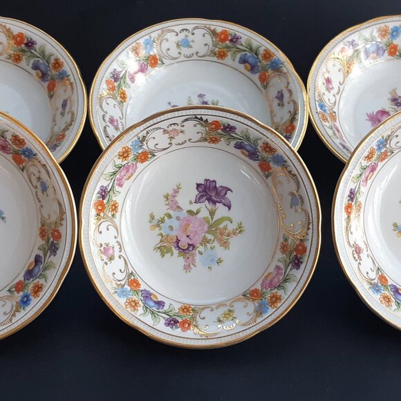 Dresden Flowers Bavaria Germany VTG 1940s Set of 6 Desert Bowls 5 1/8 Diameter - Picture 14 of 14